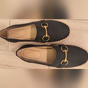 Black Espadrilles- Size 8 1/2 - Gold buckle